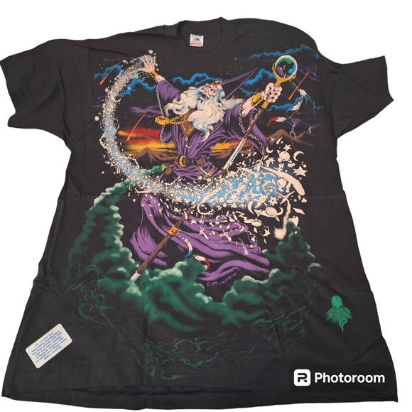 Vtg NOS 1994 Liquid Blue Wizard AOP Single Stitch Shirt Sz XL On FOTL Tag USA - Picture 1 of 9